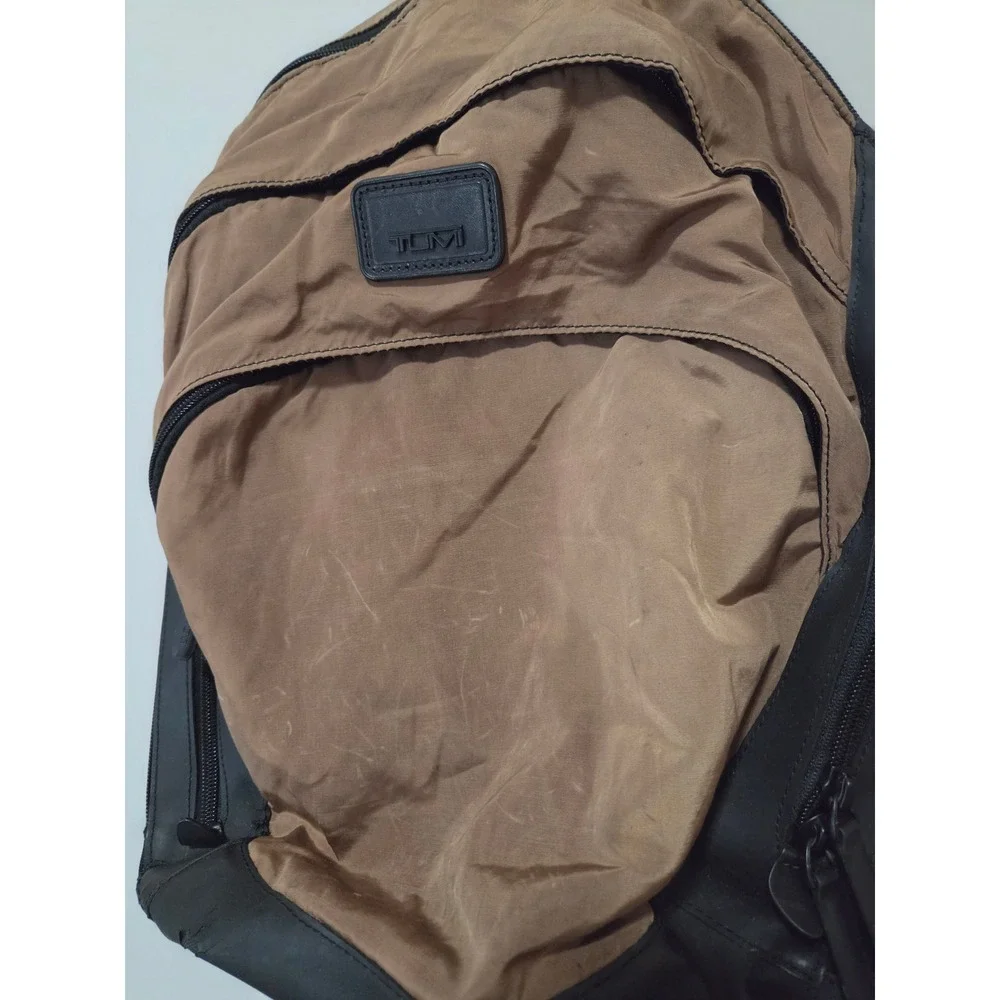 Tumi Brown Nylon Virtue Diligence Backpack Leather Trim MCM LXXV Multi Pocket